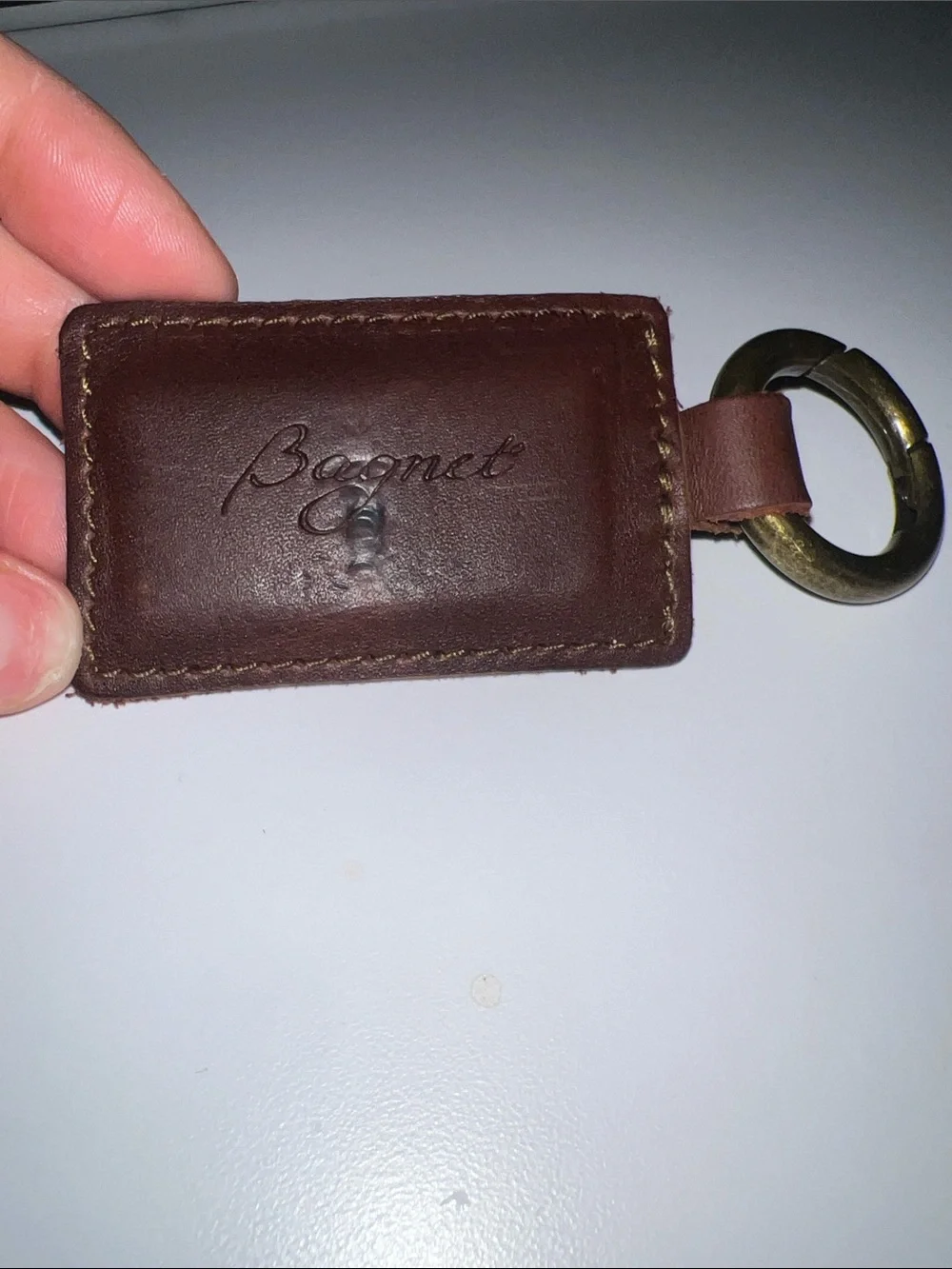 Brown Leather Key & Card Holder with Brass Ring-Bagnet